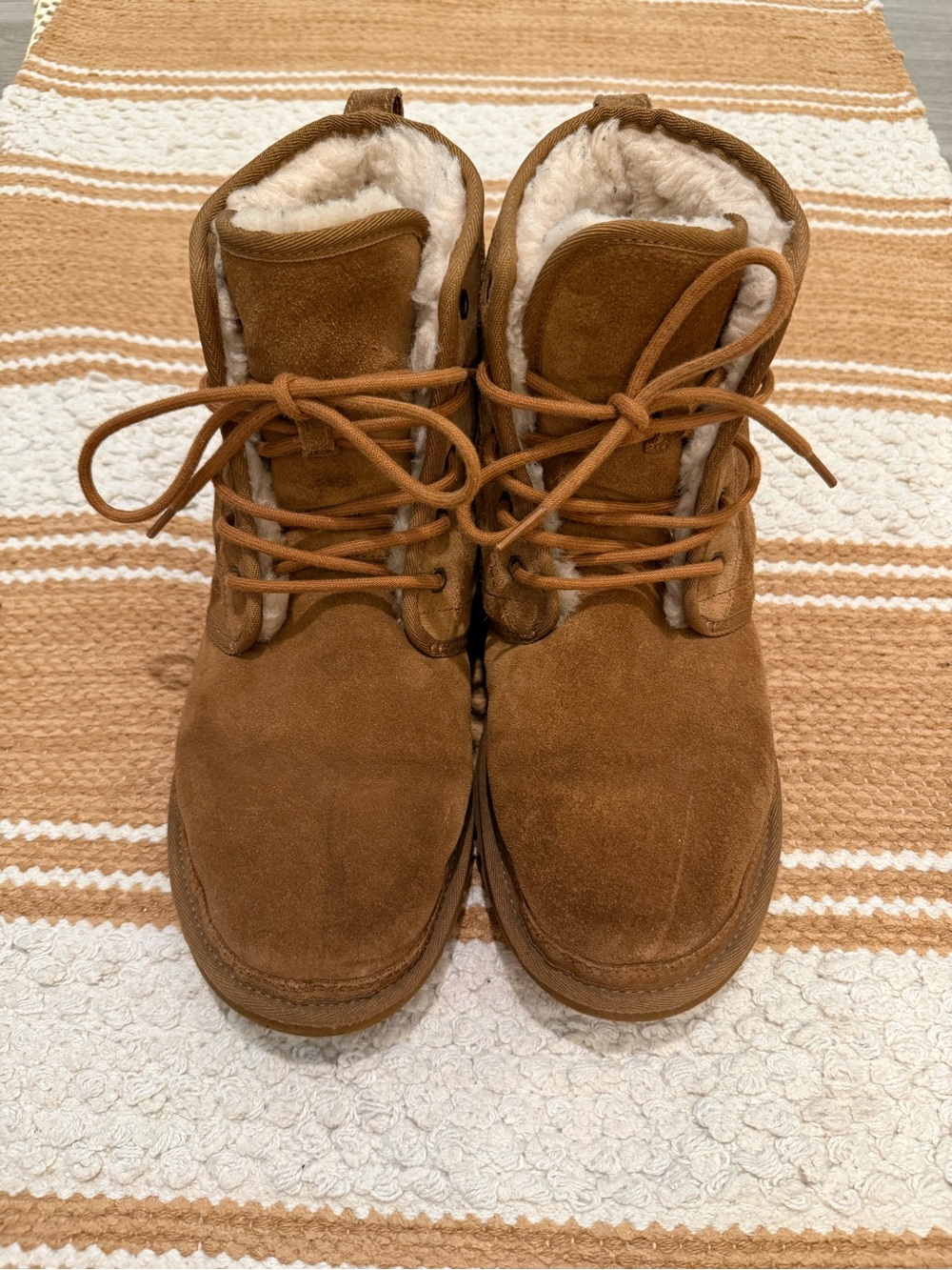 UGG Cozy Suede Lace-Up Shearling Boots - Chestnut Brown
